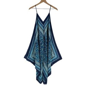 J‎ Mclaughlin Blue Geometric Print Silk Chiffon Handkerchief Scarf Midi Dress XS